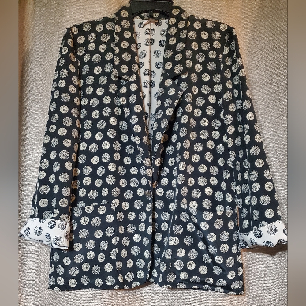 Vintage 80s blazer cuffed sleeve printed blazer 1 button closure pockets
